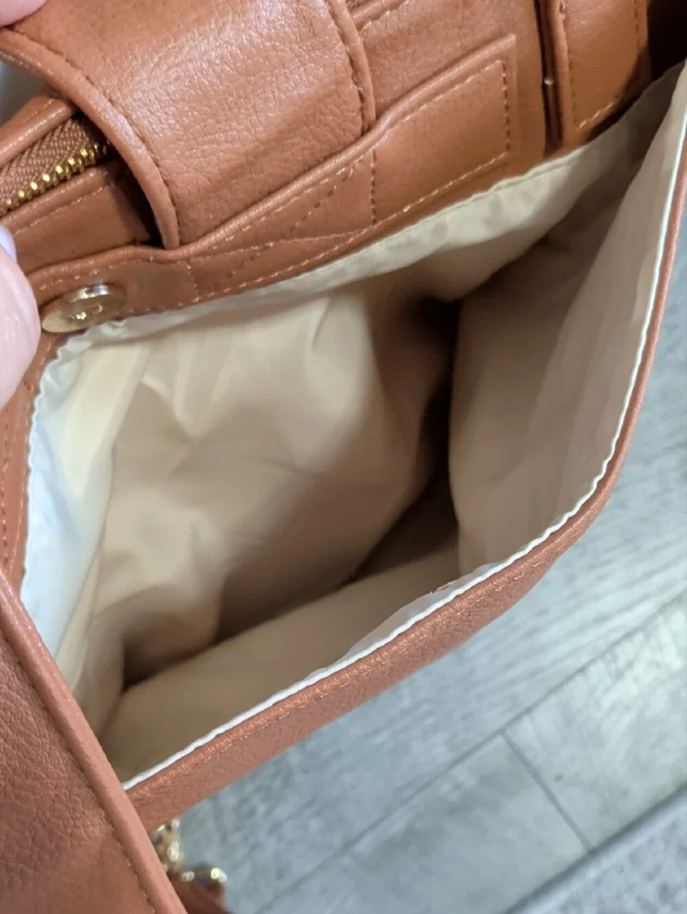 Tan Vegan Leather Baby Diaper Bag Tote Backpack with Multiple Front Pockets
